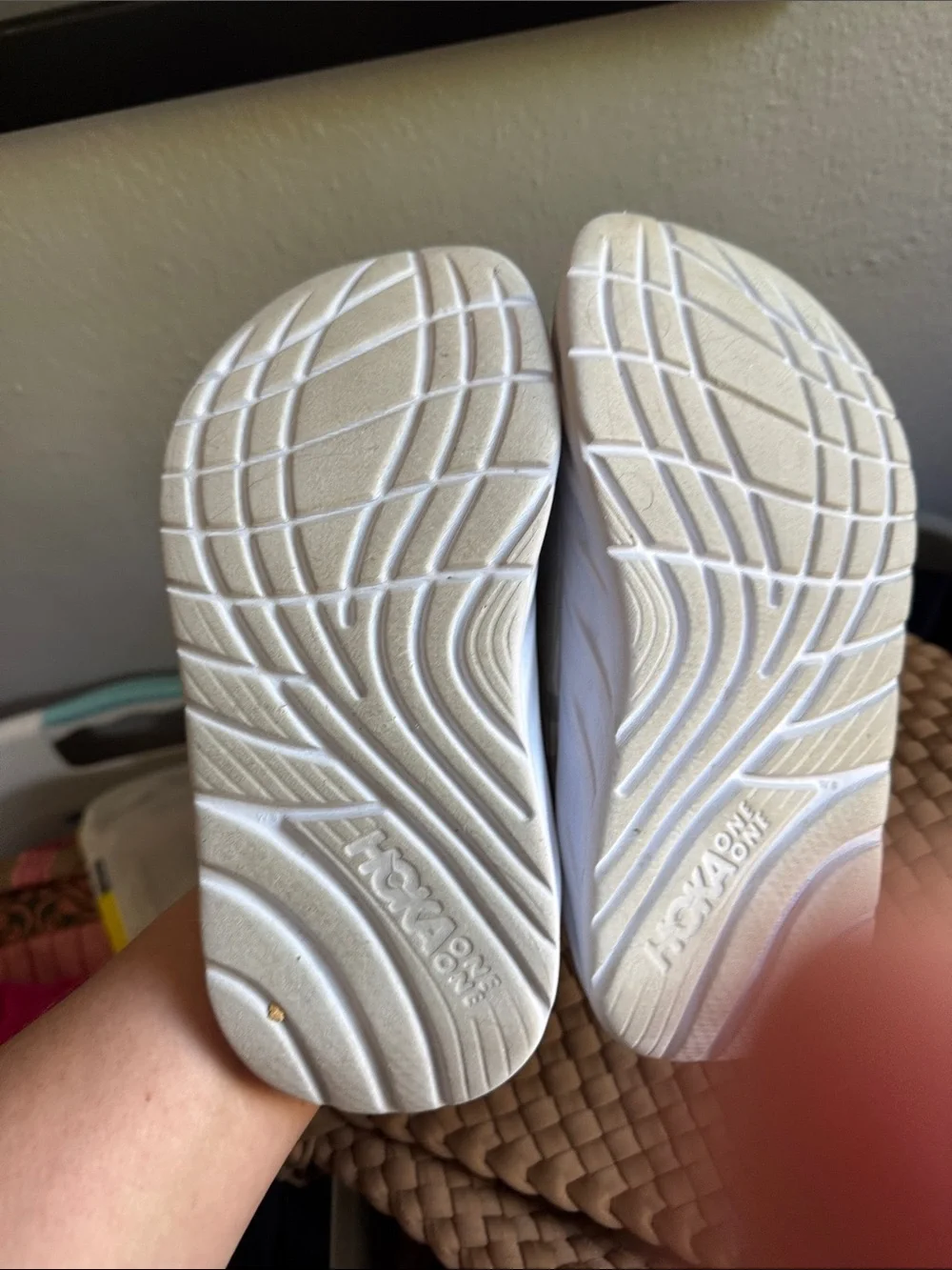 Hoka One One WOMEN White Slide Sandals with Gray Camo